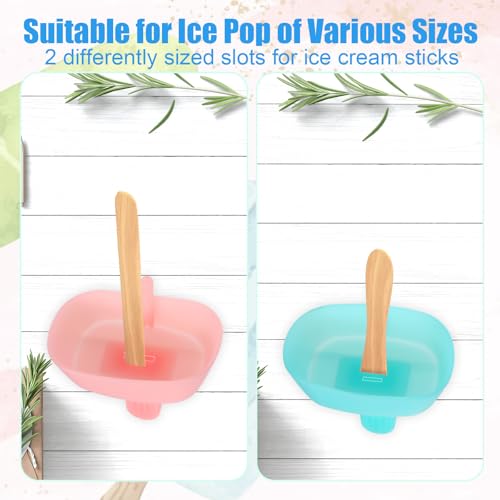4 Stück Eishalterung Kinder, Silikon Eis Tropfschutz Stiel Halter mit Strohhalm für Eislutscher Unterschiedlicher Größe, Wiederverwendbares Eis Zubehör für Jungen & Mädchen in Bunt