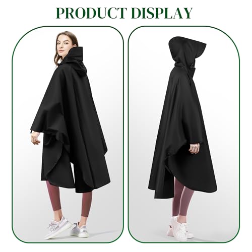 Sensong Regenponcho für Damen, Größere Größe Unisex Regenjacken Regencape, Wasserdicht mit Kapuze und Reißverschluss Wiederverwendbar Regenmantel für Wandern Camping Radfahren Reisen Schwarz