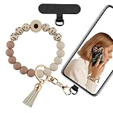 Lostars Silicone Beaded Phone Wrist Strap, Phone Bracelet Wristlet with Tether Tab, Hands-Free Wristlet for iPhone (Khaki Daisy)