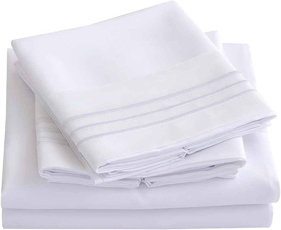 MAAKEEPOLO Twin Bed Sheet Set 3 Piece 1 Flat Sheet 1 Fitted Sheet-1 Pillowcase up to 16 inch Deep Pocket Microfiber 1800 TC Percale Ultra Soft Wrinkle Free Breathable Luxury Bed Sets (White, Twin)