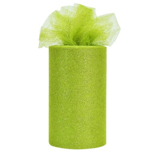 TONIFUL Green Glitter Tulle Roll 6 Inch x 50 Yard Tulle Ribbon for Tutu Skirt, Wedding Christmas Baby Shower Valentine's Decorations and DIY Crafts Halloween