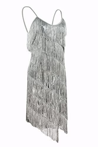 Image of Women 1920s Gatsby Flapper Dress Sexy Open Back Strap Fringed Cocktail Party Dress with 20s Accessories
