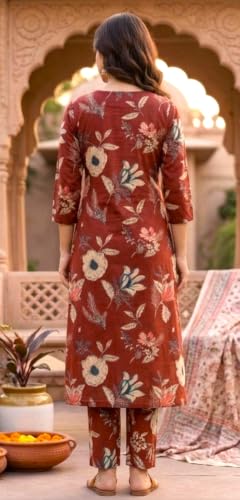 Image of CREATION & YOU Women's Pure Cotton Floral Printed Kurta with Palazzo Pants | Ethnic Set | Kurti Set for Women | Cotton Cord Set for Women