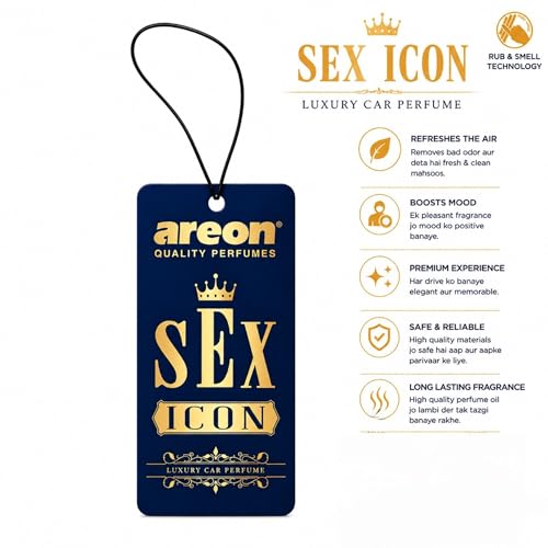 Image of AREON VIP Hanging Car Air Freshener Pack of 3 - Premium Car Perfume with Natural Fragrances, Stylish Hanging Cards Long Lasting Auto Air Freshener for Car, Home, Office & Vehicle Interior - SEX ICON