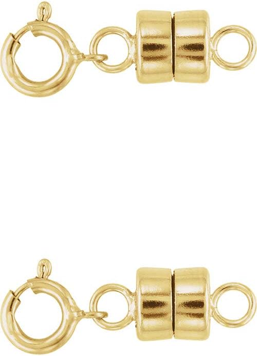 Magnetic Jewelry Clasps Real Precious Metal for Necklaces, Bracelets, Anklets with Spring Ring. Yellow Gold, White Gold, Yellow Gold Filled or Sterling Silver (14 K Solid Yellow Gold - 2 Each)