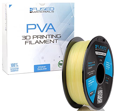 Fused Materials PVA Filament 1.75mm Water-Soluble Support Material for 3D Printing Compatible with Bambu Lab Polymaker Overture and More Works with PLA PETG Nylon ABS Clear & Transparent