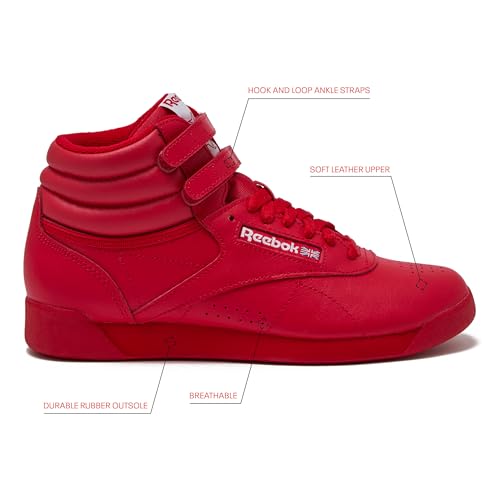 Reebok Women's Freestyle Hi High Top Sneakers for Women, Black or White Basketball and Tennis Shoes Womens Size 5-12, Vector Red/Vector Red/Footwear White, 8