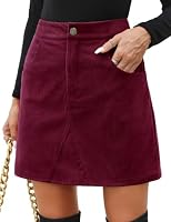 Fashora Damen Cordrock Minirock Hohe Taille Rock, Burgunderrot, M – Ansicht 2