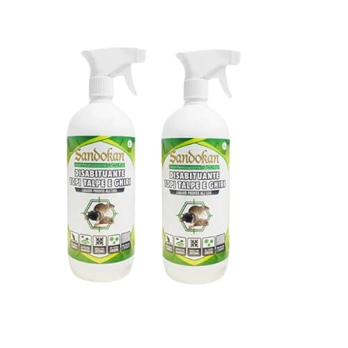 Sandokan, Disabituante Topi Talpe e Ghiri Spray 1+1 Litri,Repellente Naturale Liquido Pronto all'Uso, Barriera Olfattiva Scaccia Roditori Interni e Esterni, Sicuro per Animali Domestici, Made in Italy