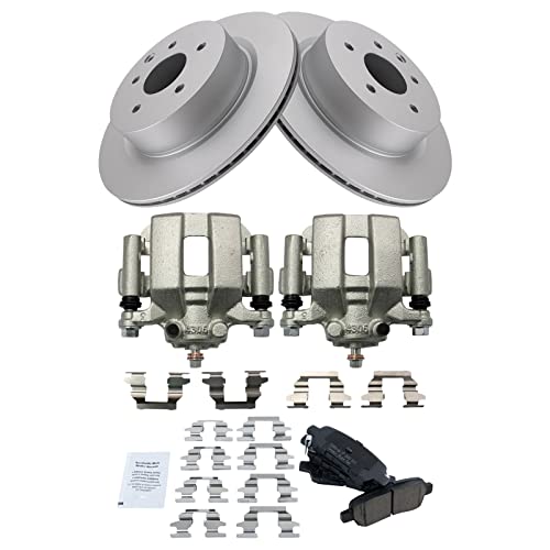 Image of TRQ Rear Brake Pad and Rotor Set Ceramic Vented Coated Rotors Calipers | For 2005 Infiniti G35