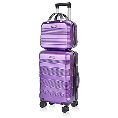 Carry On Luggage 22x14x9 Airline Approved, Hard Case Luggage Sets 2 Piece, PC+ABS Small Luggage Suitcase with TSA Lock & Spinner Wheels (14/20) - Purple