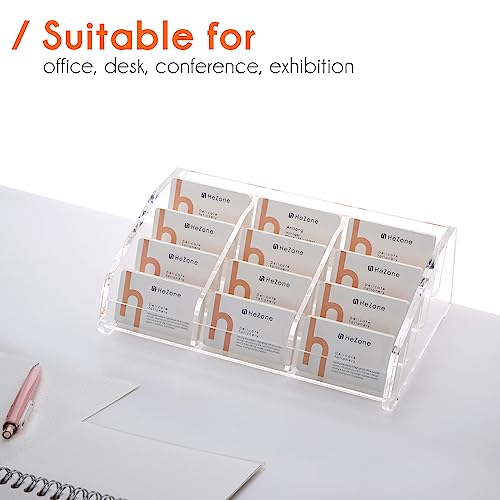 HeZone Business Card Holder Display for Desk Muitiple, Clear Acrylic Business card Stand Rack for Women and Men 12 slots 4Tier, Organize 600 cards (12 Slots by HeZone - Image 4