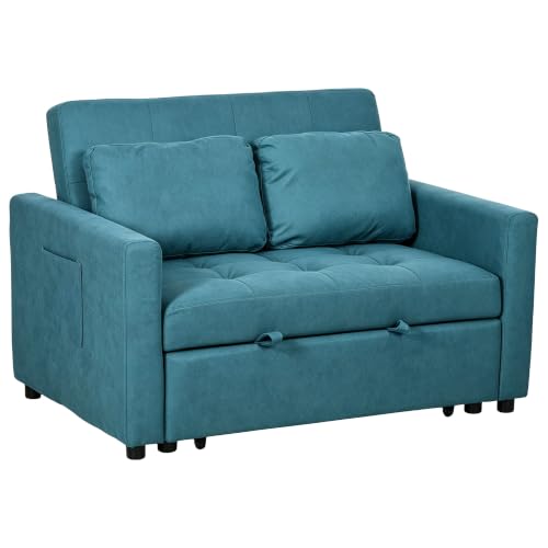 Image of HOMCOM 2 Seater Sofa Bed, 120 cm Convertible Bed Settee, Blue