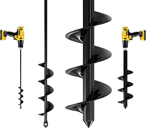 K-Brands Auger Drill Bit for Planting – 1.6 x 16 Inch & 3.5 x 16 Inch Set - Garden Spiral Hole Drill and Bulb Planter Tool - Bedding Plants, Umbrella Holes - 3/8 Inch Hex Drive Drill