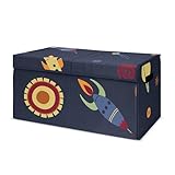 Sweet Jojo Designs Space Galaxy Planets Boy Small Fabric Toy Bin Storage Box Chest For Baby Nursery or Kids Room - Navy Blue Star and Moon Rocket Ship