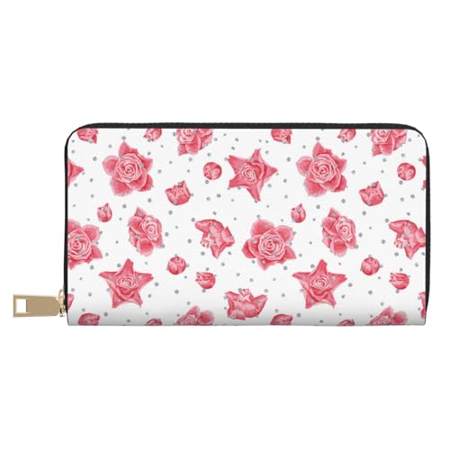 Portefeuille mince en cuir Novastar fermeture éclair portefeuille femmes et hommes fleurs roses