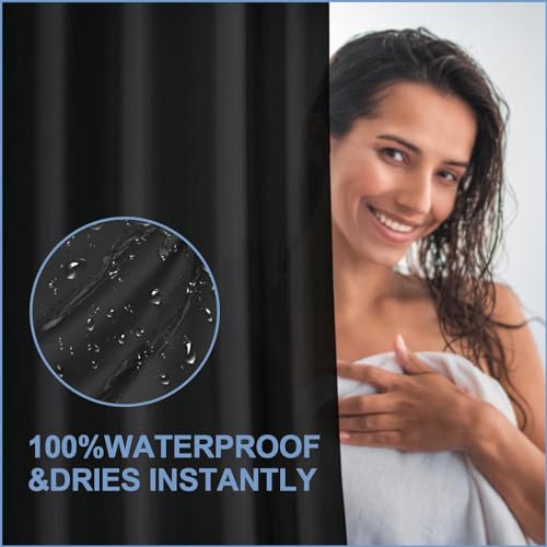 ECO Shower Curtain 180x180cm, Spliced Grey PEVA Waterproof Heavy Duty With 3 Magnets, 12 Plastic Hooks, Mould Proof Quick-Drying Washable Bathroom Curtain Home Decor - Image 5