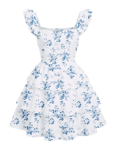 EXARUS Girls Floral Dress Easter Summer Ruffle Swing Flowy Padded