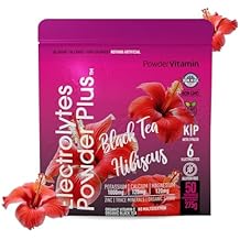 PowderVitamin Electrolytes Powder Plus 50 Servings Black Tea Hibiscus Electrolyte Powder Keto, Sugar Free, Pink Himalayan Salt,1000mg Potassium,120mg Calcium,120mg Magnesium, Hydration Powder