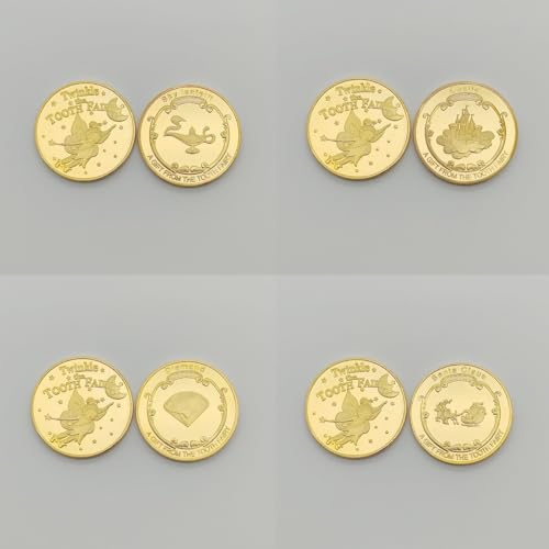 Lohill Zahnfee Münzen, 20 Stück Zahnfee Geschenk mit Verschiedenen Mustern Zahnfee Goldtaler Zahnfee Münze Gold, Goldmünzen Kinder für Mädchen Junge 20 Laubzähne Verlorenen Souvenir