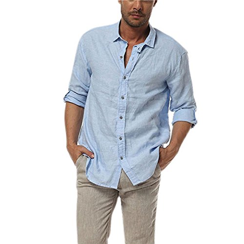 East Castle Mens Casual 100% Linen Comfort Long Sleeve Button Up Shirt