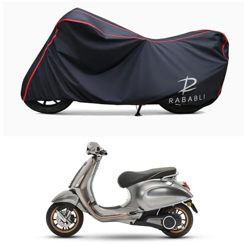 Image of Waterproof Bike Body Cover Compatible for | Vespa Elettrica | Taffeta Fabric, Red Piping Design, Bottom Elastic Fit | Dustproof, Sun UV & Rain Protection for All Bikes