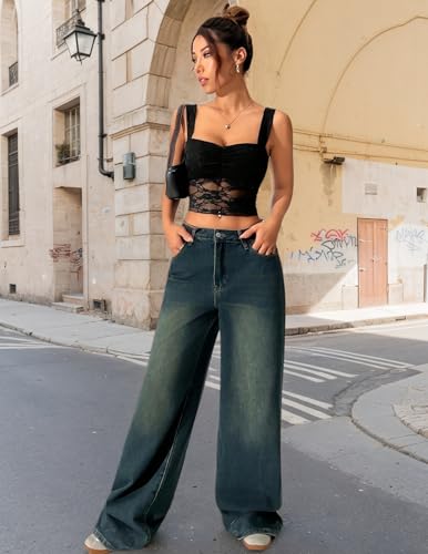 Lace Tops for Women Sexy Crop Tops Y2k Going Out Shirt Mesh Camisole Blouse Tank Sheer Outfits（Black,XL4