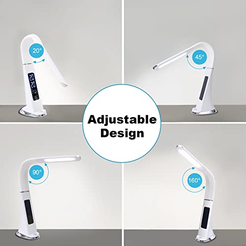 Led Desk Lamp With Digital Display Calendar Temperature,Rechargeable Desk Lamp For Home Office With Adjustable Neck,Dimmable Reading Light With Touch Control,Cordless Study Lamp With Usb Charging Port #TOP3