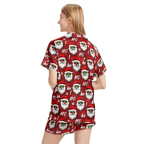 Image of Funny Satin Pajamas Set for Women Button Down Sleepwear Print Pjs Set 2 Piece Short Sleeve Loungewear Gift for Women