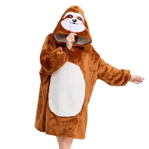 Snöre bärbar filt huvtröja, överdimensionerad sherpa bekväm tröja för vuxna kvinnor män, varm mysig djur huva kroppstäcke röd