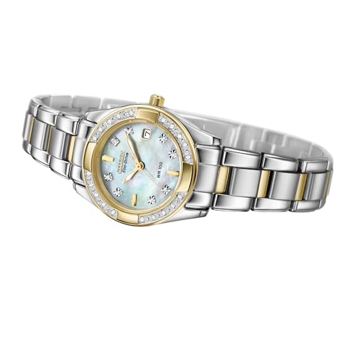 Elegant Citizen Women's Eco-Drive Diamond-Accented Dress Watch in Two-Tone Stainless Steel with Mother of Pearl Dial (Model: EW1824-57D) - Image 3