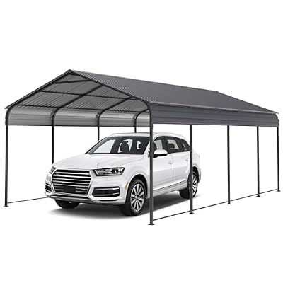 Metal Carport Carports with Enhanced Base Heavy Duty Garage Outdoor Galvanized Car Shelter for Car, Boats and Truck (12X20FT)