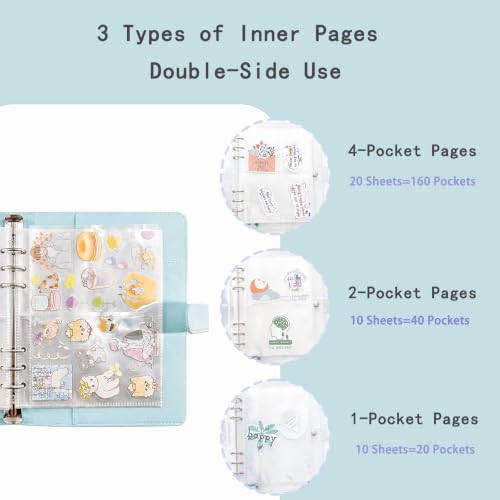 Image of Sticker Binder Organizer with Storage Sleeves,Reusable Stickers Collecting Book Album Holder, A5 Blank Sticker Container Organizer-Blue