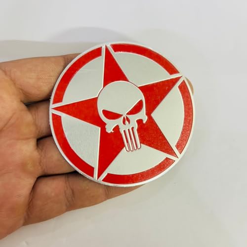 Image of Emblems for Car & Bike Metal Lo.go and Grill Me.tal Lo.go, Auto Accessories for Car Emblem 3D Badge Auto Racing Sport Sticker Grand Tourer Decal. (Chrome RED Round Punisher Slim Logo)