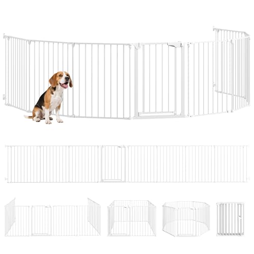 PawHut Barrière de sécurité Pliable et modulable, 488 cm, avec Porte à Double Verrouillage, Parc enclos pour Chien et Enfant, barrière de Protection...