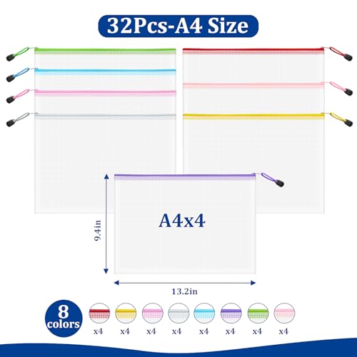 Image of 32pcs Mesh Zipper Pouch, A4 Zipper Bags for Organizing, Mesh Zipper Bag, File Organizer Pouches, Storage Pouch, Mesh Zipper Pouches for Organizing, School Office Supplies