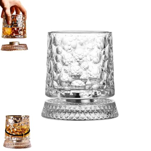 Rotating Whiskey Glass,360 Degree Spinning Crystal Bourbons Tumblerr,Unique Relief Base,Lead-Free Premium glass,Old Fashioned Gl