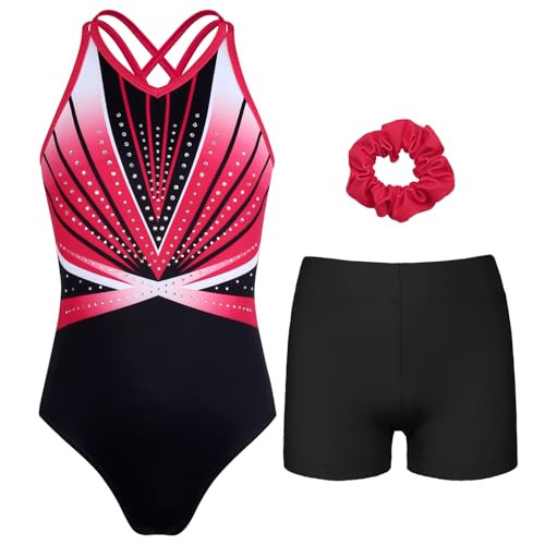 Gymnastics Leotards for Girls With Polyamide Shorts Sparkly Ballet Dance Activewear 4-5T Bright Red