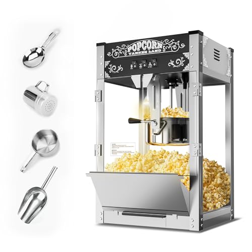 Image of 16 Oz Commercial Popcorn Machine, Large Countertop Popcorn Maker, 1440 W, Movie Theater Tabletop Pop Corn Machine with 3-Switch Control & Steel Frame Tempered Glass Doors, Black