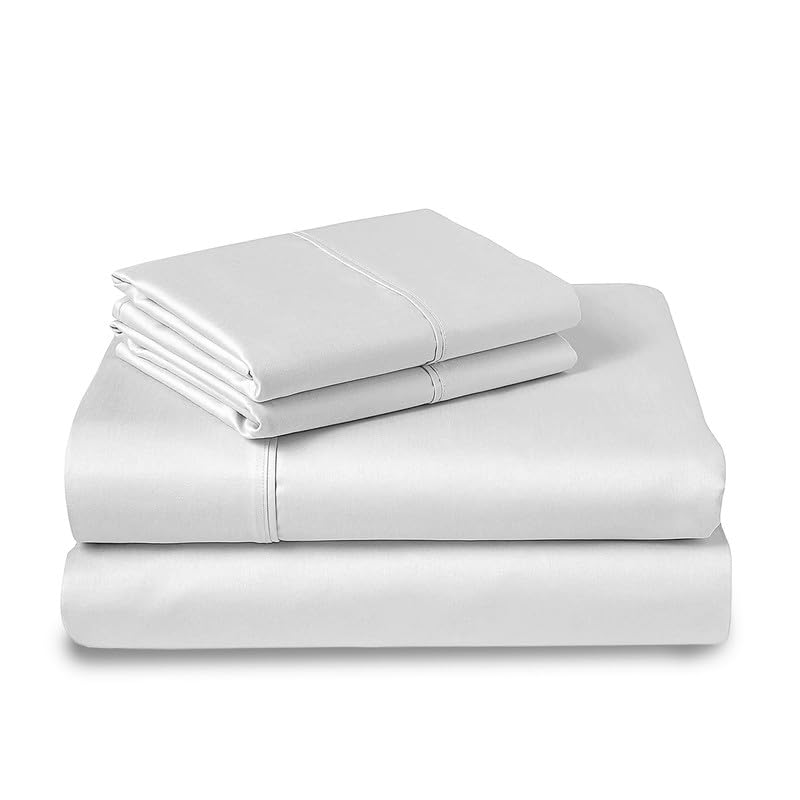 Cotton Full Sheet Set Light White, 400 Thread Count 100% Long Staple Combed Cotton Sateen Cooling Sheet & Pillowcase Set, Deep Pocket Sheets fits 15 inch (Cotton Bed Sheets Set - 4PC)