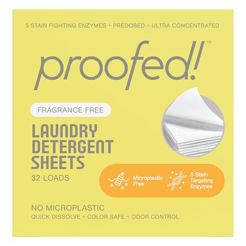 Proofed! Laundry Detergent Sheets, 32 Count, Fragrance-Free, The Only 100%