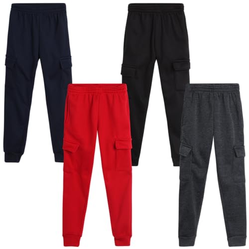 Quad Seven Boys Sweatpants - 4 Pack Active Fleece Boys Joggers or Cargo Pants for Kids - Performance Athletic Pants (4-18)