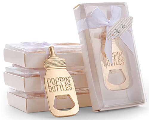 DAJAMAI Bottle Openers for Baby Shower Favors Set of 18, Bridal Baby Shower Decorations Souvenirs, Poppin Bottles Openers with Exquisite Gifts Box Used for Baby Party (White Bottle Opener, 18)