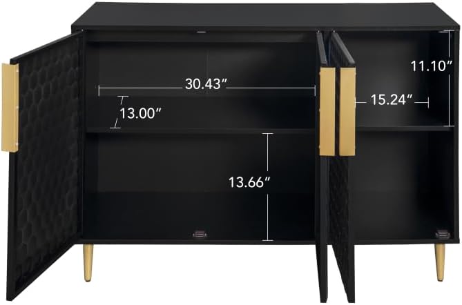 3 Door Storage Cabinet,Buffeet Sideboard with Adjustable Shelves,Honeycomb Seamless Hexagons Pattern Metal Door for Living Room,Dinging Room,Kitchen,Entrance