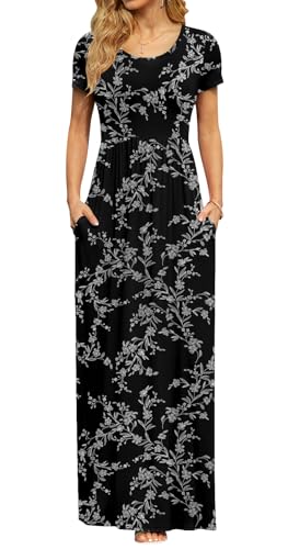 Image of DB MOON Womens 2026 Summer Maxi Dresses Casual Short Sleeve Empire Waist Spring Long Dress with Pockets
