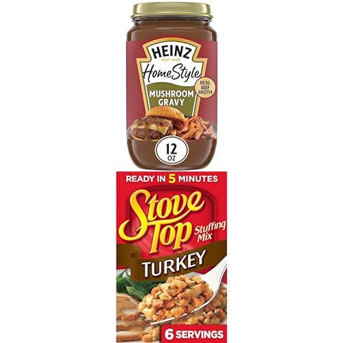 Heinz Homestyle, salsa de champiñones, 12 onzas + mezcla de relleno de pavo (caja de 6 onzas) paquete navideño