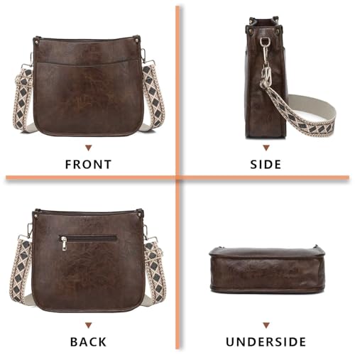 Image of AUYOCO Vegan Leather Crossbody Bags for Women, Crossbody Purse with Guitar Strap Zipped Pockets Handbag Shoulder Bag
