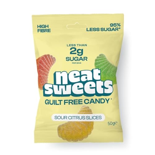 NeatSweets Vegan Sweets Low Sugar - High Fibre Gluten Free Plant Based Sour Citrus Slices - 1.6g Sugar per 50g Low Calorie No Added Sugar Guilt-Free Candy (Pack of 1 50g)