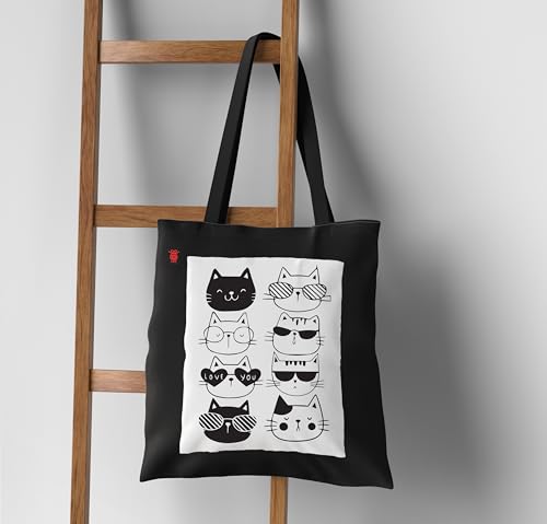 Image of ZORI Black Tote Bag With Pocket Printed Designed Canvas Tote Bags For Women large capacity,Tote bag For Shopping, College, Travel, More Canvas Handbag For Unisex Bag