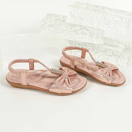 Image of Toddler Girls Sandals Elastic Strap Comfort Soft Princess Flats Summer Cute Bowknot Summer Shoes